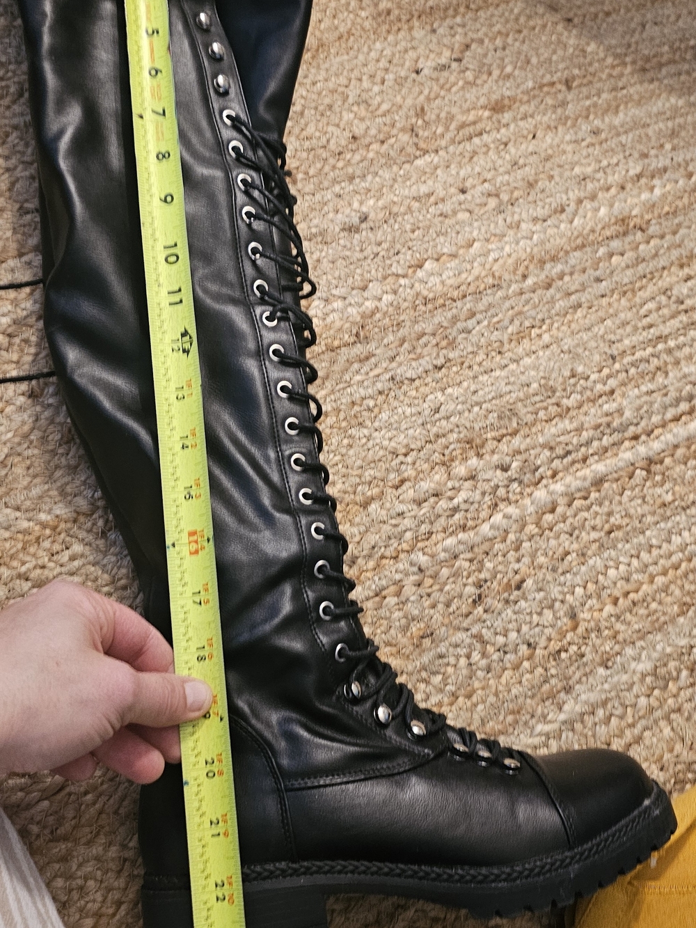 Black Lace-Up Knee-High Combat Boots - Women - Picture 10 of 10